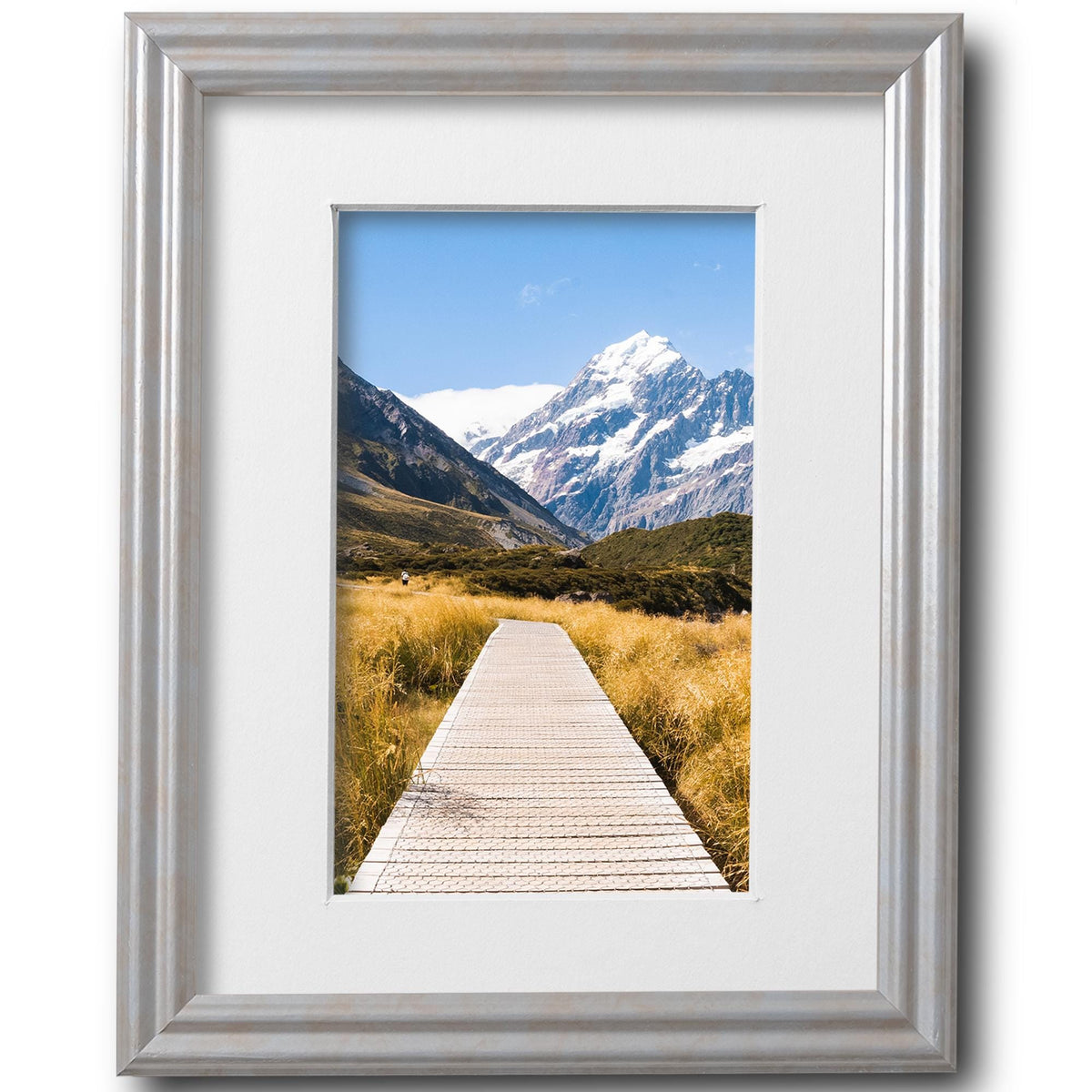 8x10 Cloud Silver Picture Frame Matted to 5x7