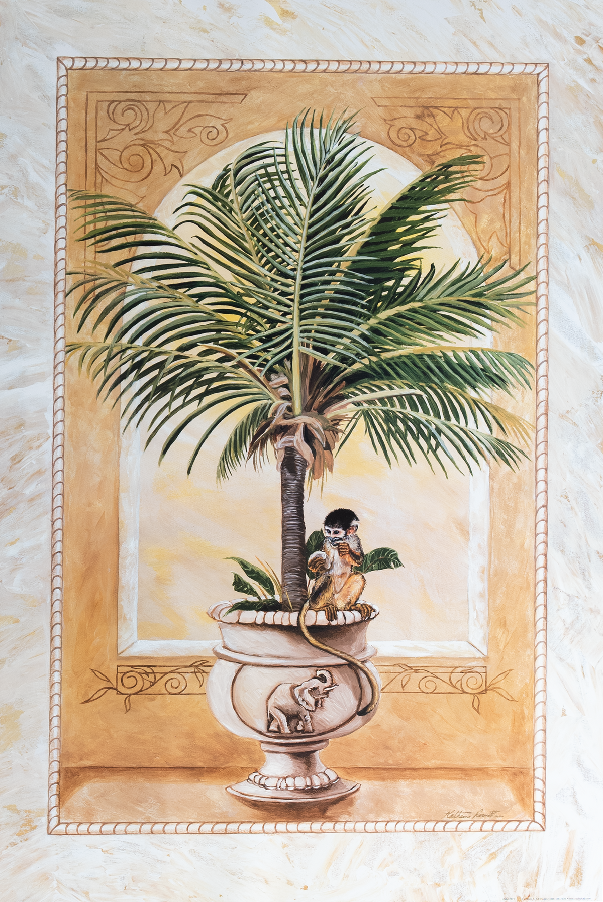Monkey in Palms I by Katherine Roundtree Art Print