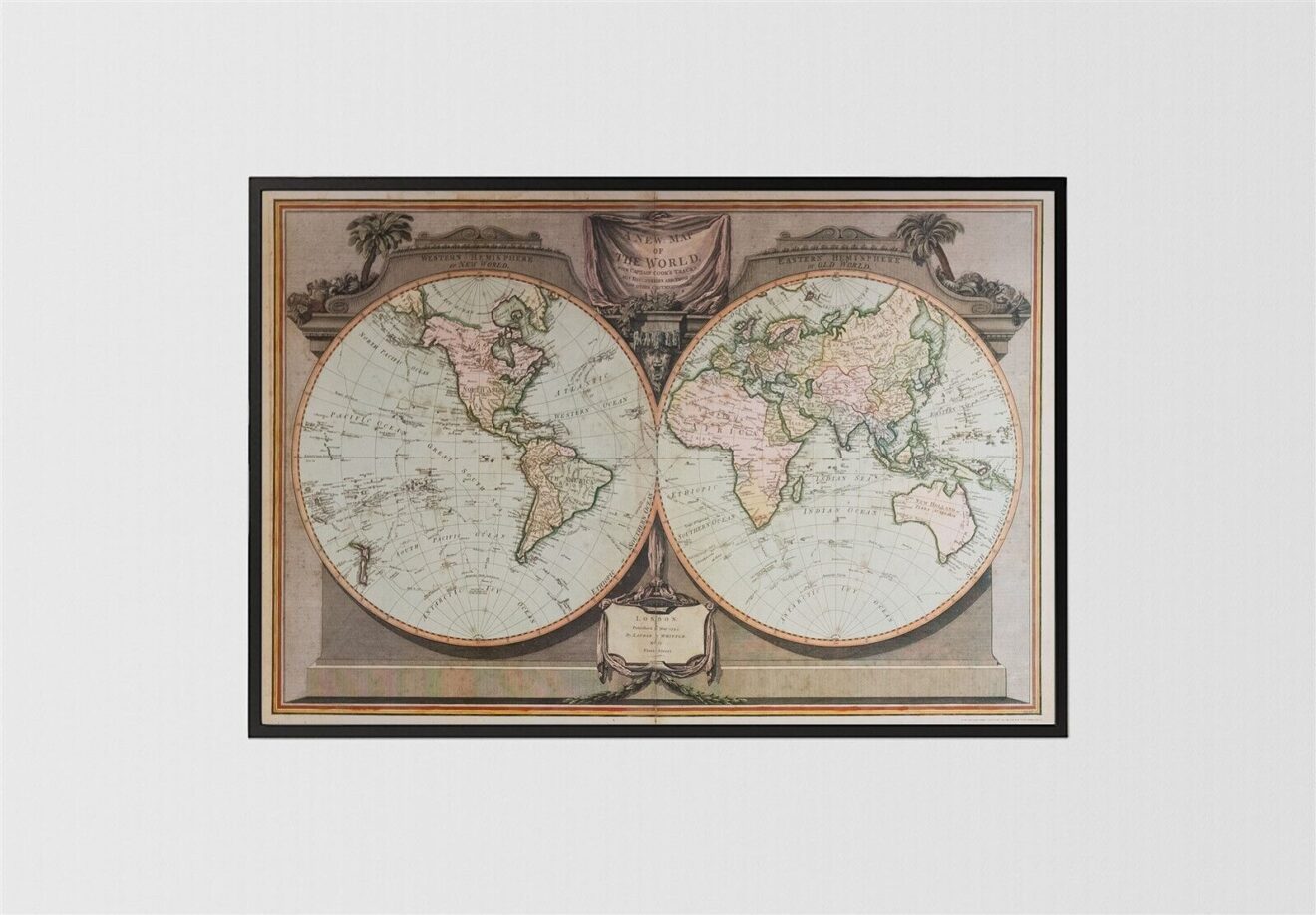 A New Map of the World, by Laurie + Whittle - 24x36 Art Poster Print for Wall, Home Decor - Image 3