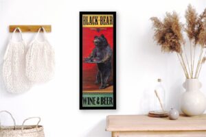 Black Bear Beer and Wine, by Penny Wagner - 12x36 Art Poster Print for Wall, Home Decor