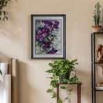 Purple Flowers on Fence - 11x14 Art Poster Print for Wall, Home Decor