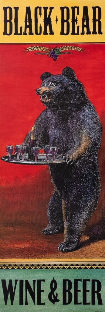 Black Bear Beer and Wine, by Penny Wagner - 12x36 Art Poster Print for Wall, Home Decor - Image 2