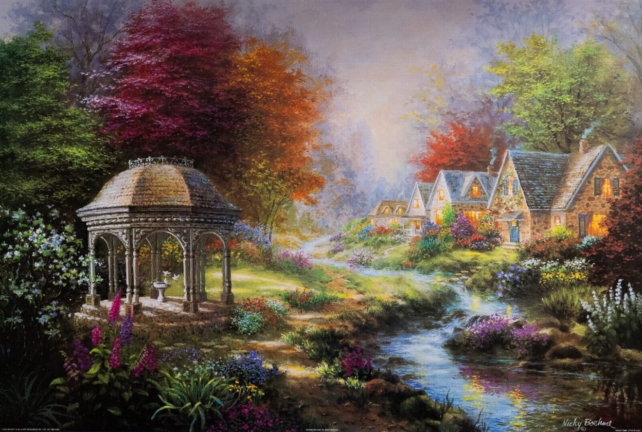 Gazebo Village, by Boehne - 24x36 Art Poster Print for Wall, Home Decor - Image 2