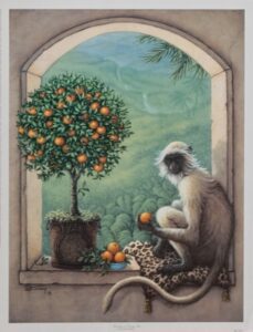 Monkey & Orange Tree, by Kruskamp - 13x17 Art Poster Print for Wall, Home Decor