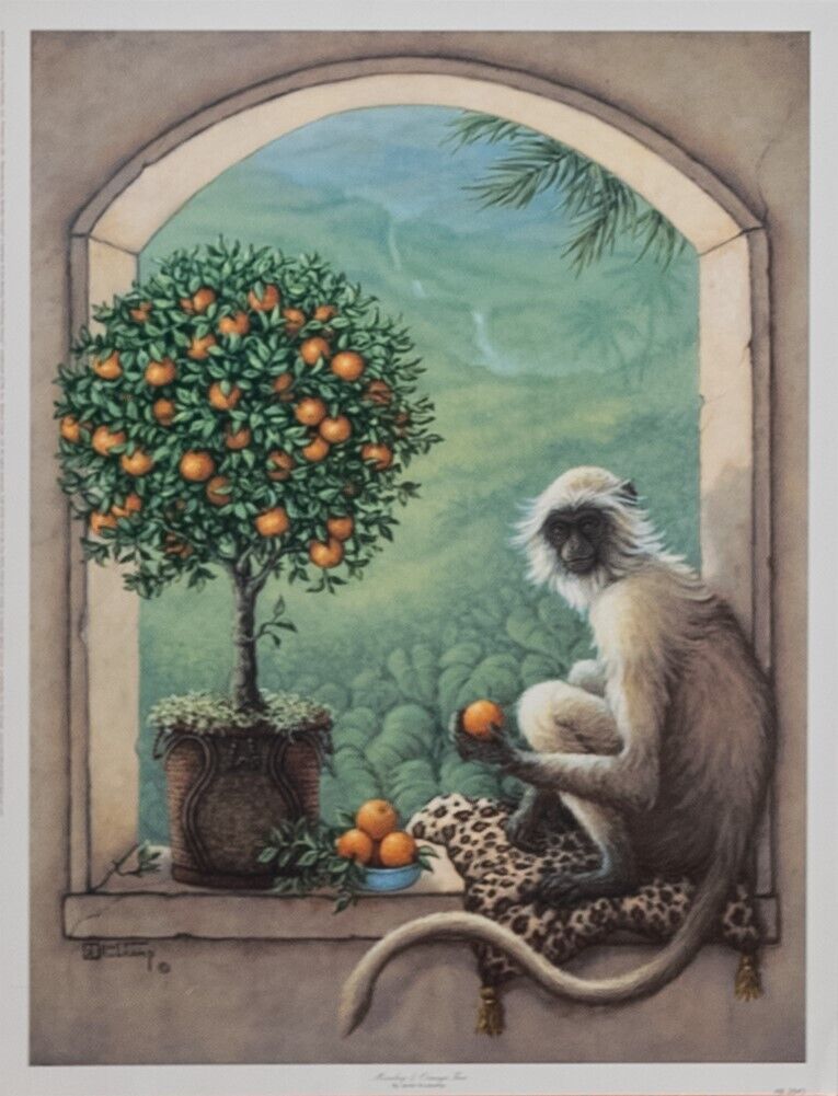 s-l1600-725 Monkey & Orange Tree, by Kruskamp - 13x17 Art Poster Print for Wall, Home Decor - Image 1