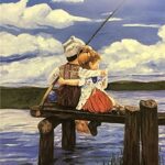 BOY GIRL FISHING - 8x10 Inch