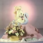 TEDDY ON SWAN WITH PINK TOWEL - 8x10 Inch