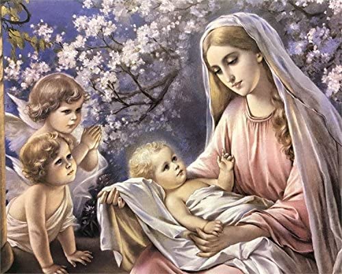 61xjssk30il-ac-1 MOTHER MARY WITH BABY JESUS & ANGELS - 8x10 Inch - Image 1