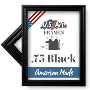 Black .75 in Solid Wood Picture Frame, 100% American Made Solid Wood Wall Decor, Preinstalled Hangers, UV Blocking Plexiglass