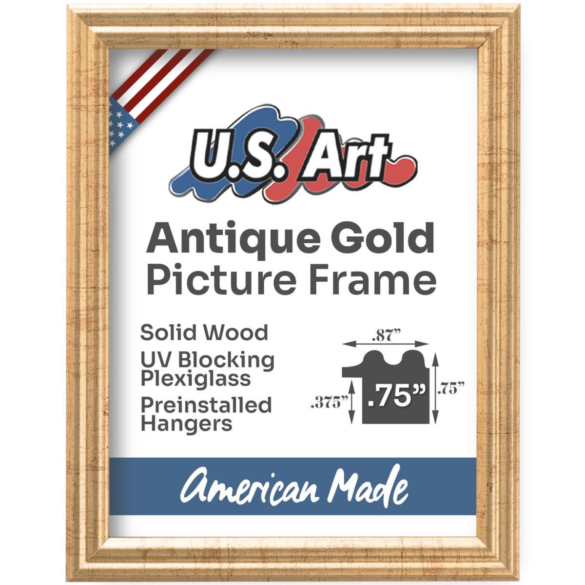 _75INANTIQUEGOLD_Square_SCRIPT - Insert_Version3_AntiqueGold Antique Gold .75" Solid Wood Picture Frame - Image 1