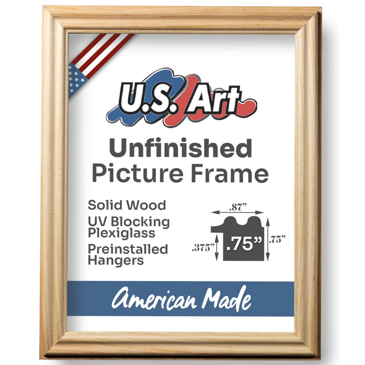 75NAT_SCRIPT - Unfinished Unfinished Raw .75 in Solid Wood Picture Frame - Image 1