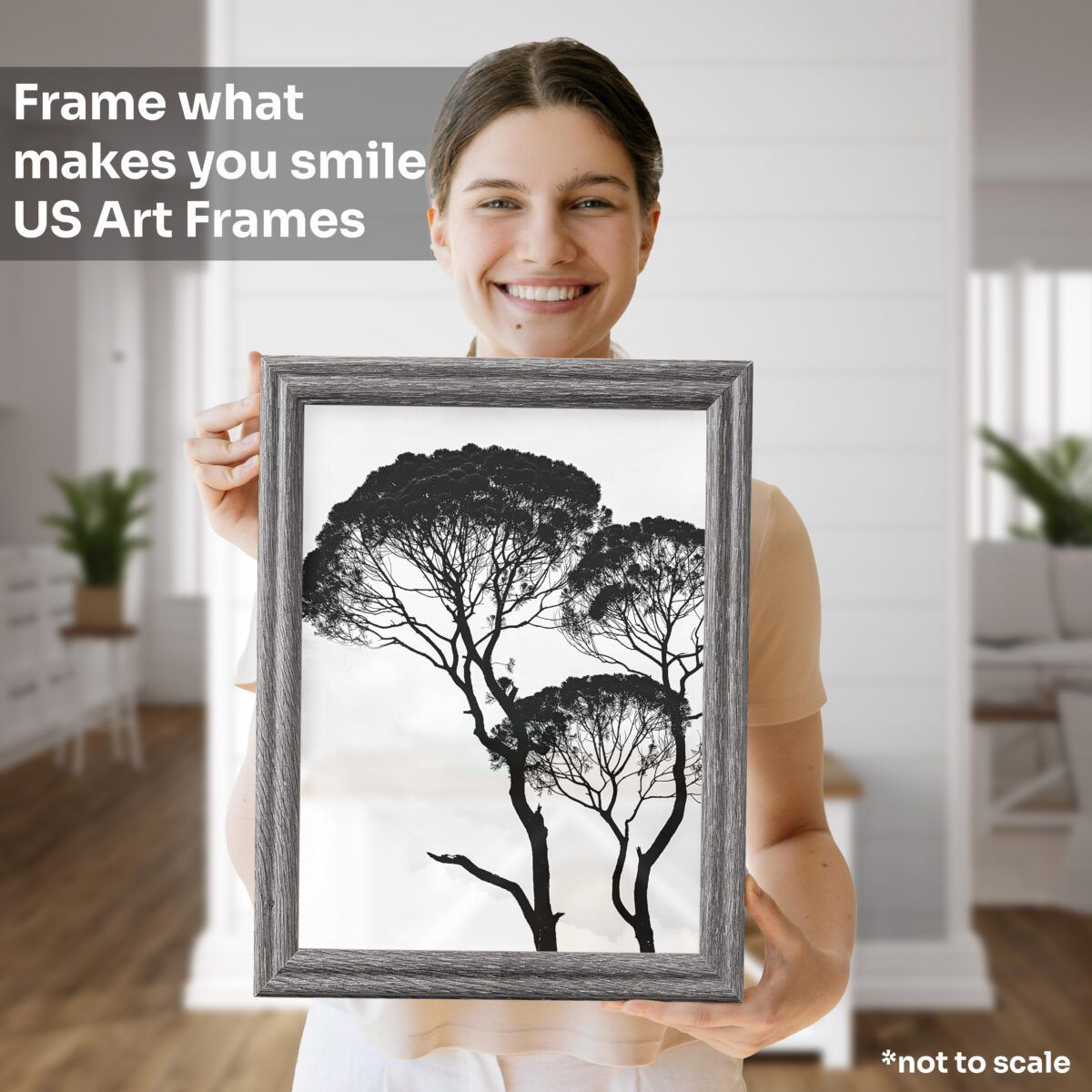 WomanMockup_BarnwoodGray Barnwood Gray .75" Solid Wood Picture Frame - Image 4