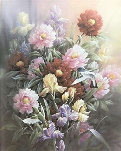 img1 DHALIA & IRIS WITH HUMMINGBIRD - 8x10 Inch - Image 1