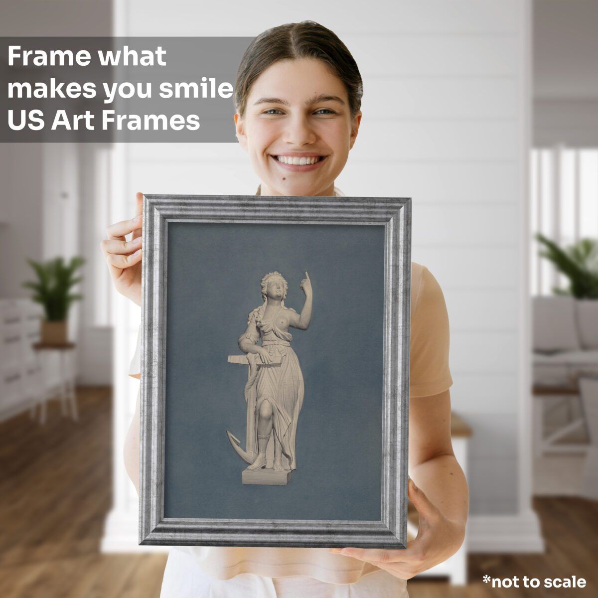 WomanMockup_AntiqueSilver1 Vintage Antique Silver Picture Frame Solid Wood Distressed Frame with UV Blocking Plexiglass and Preinstalled Hangers for Wall Decor - Image 5