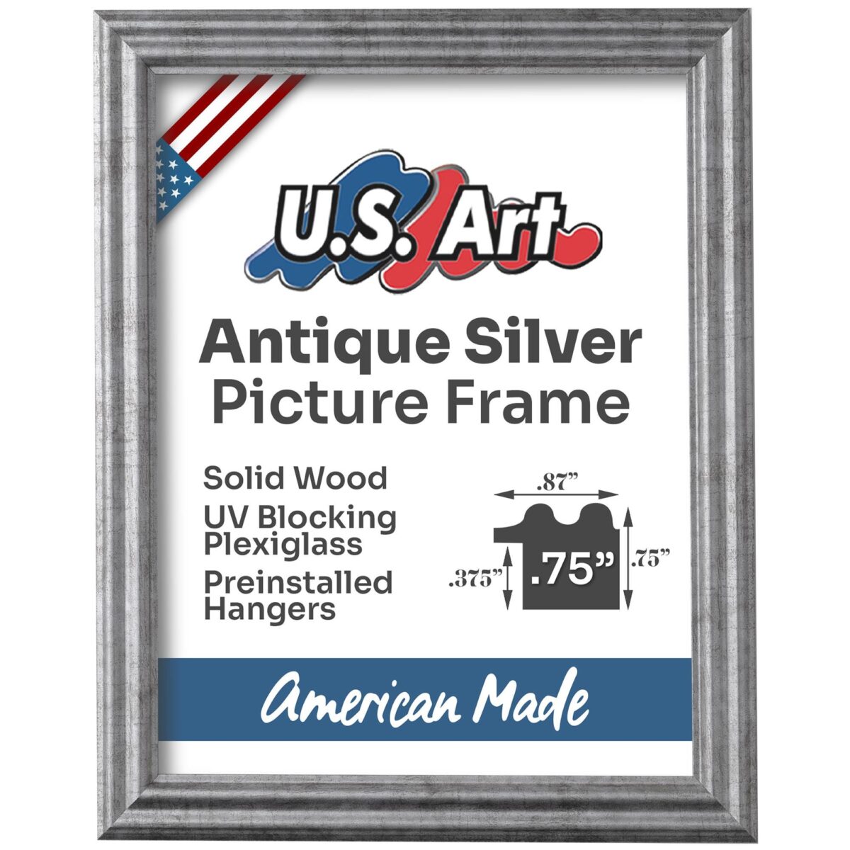 il_fullxfull.6611004298_fslq.jpg Vintage Antique Silver Picture Frame Solid Wood Distressed Frame with UV Blocking Plexiglass and Preinstalled Hangers for Wall Decor - Image 2