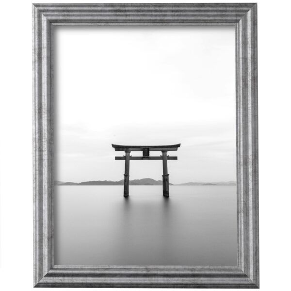 Vintage Antique Silver Picture Frame Solid Wood Distressed Frame with UV Blocking Plexiglass and Preinstalled Hangers for Wall Decor