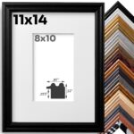 11x14 Wood Picture Frame Matted to 8x10 in 15+ Colors for Wall Decor, UV Blocking Plexiglass Preinstalled Vertical and Horizontal Hangers