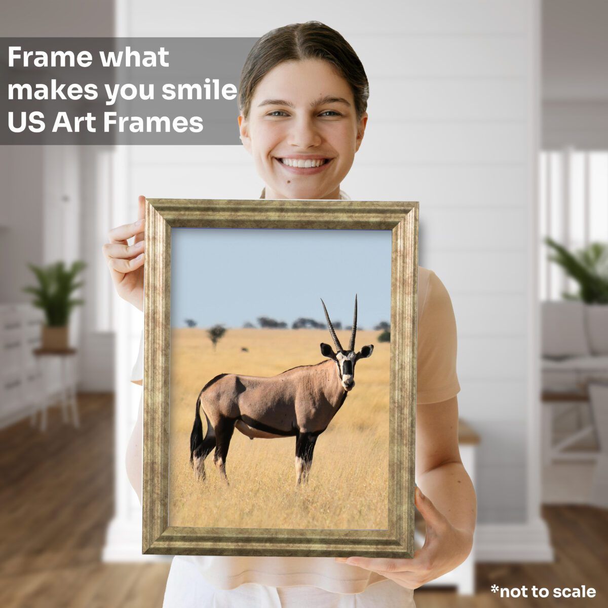 WomanMockup_DesertBrass .75 inch Desert Brass Solid Wood Picture Frame - Image 5