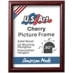 Cherry .80 Inch Rounded Solid Wood Picture Frame for Wall Decor, Handmade in USA with UV Plexiglass & Hangers