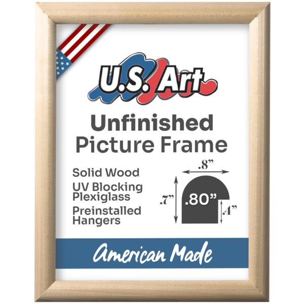 Raw Unfinished .80 Inch Rounded Solid Wood DIY Picture Frame for Wall Decor, Handmade in USA with UV Plexiglass & Hangers