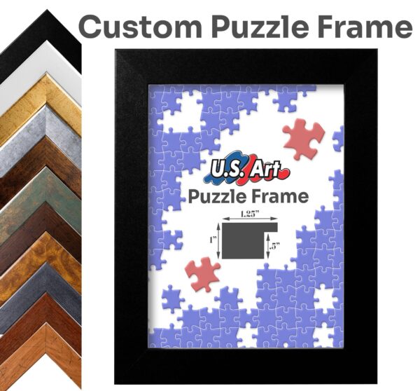 Flat Frame for Puzzles Handmade Picture Frames in 10+ Colors for Wall Art with UV-Blocking Plexiglass and Preinstalled Hangers USA Made
