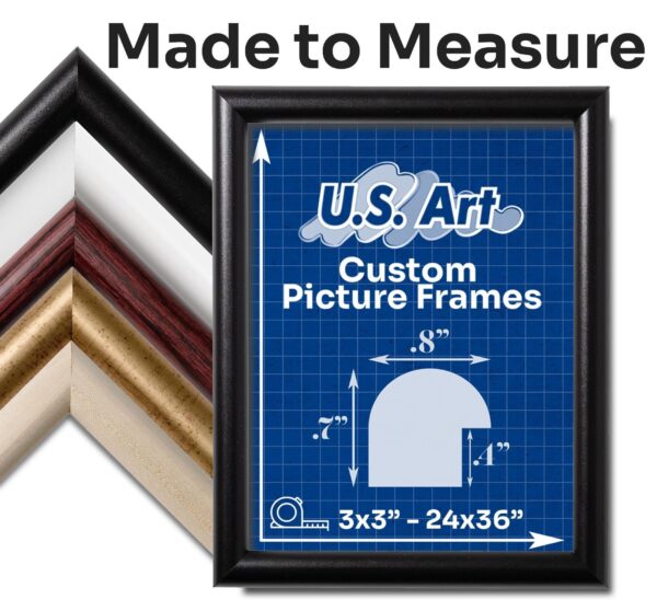 Custom Frame .80 Rounded Solid Wood Picture Frame with Preinstalled Vertical & Horizontal Hangers and UV-blocking Plexiglass in 10+ Colors