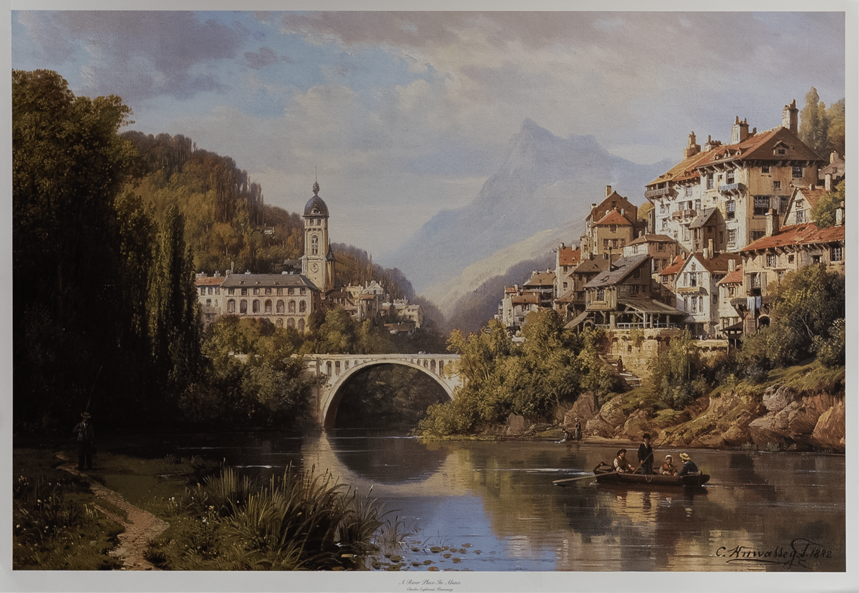 A River PLace in Alsace by Kuwasseg, Art Poster Print for Wall, Home Decor