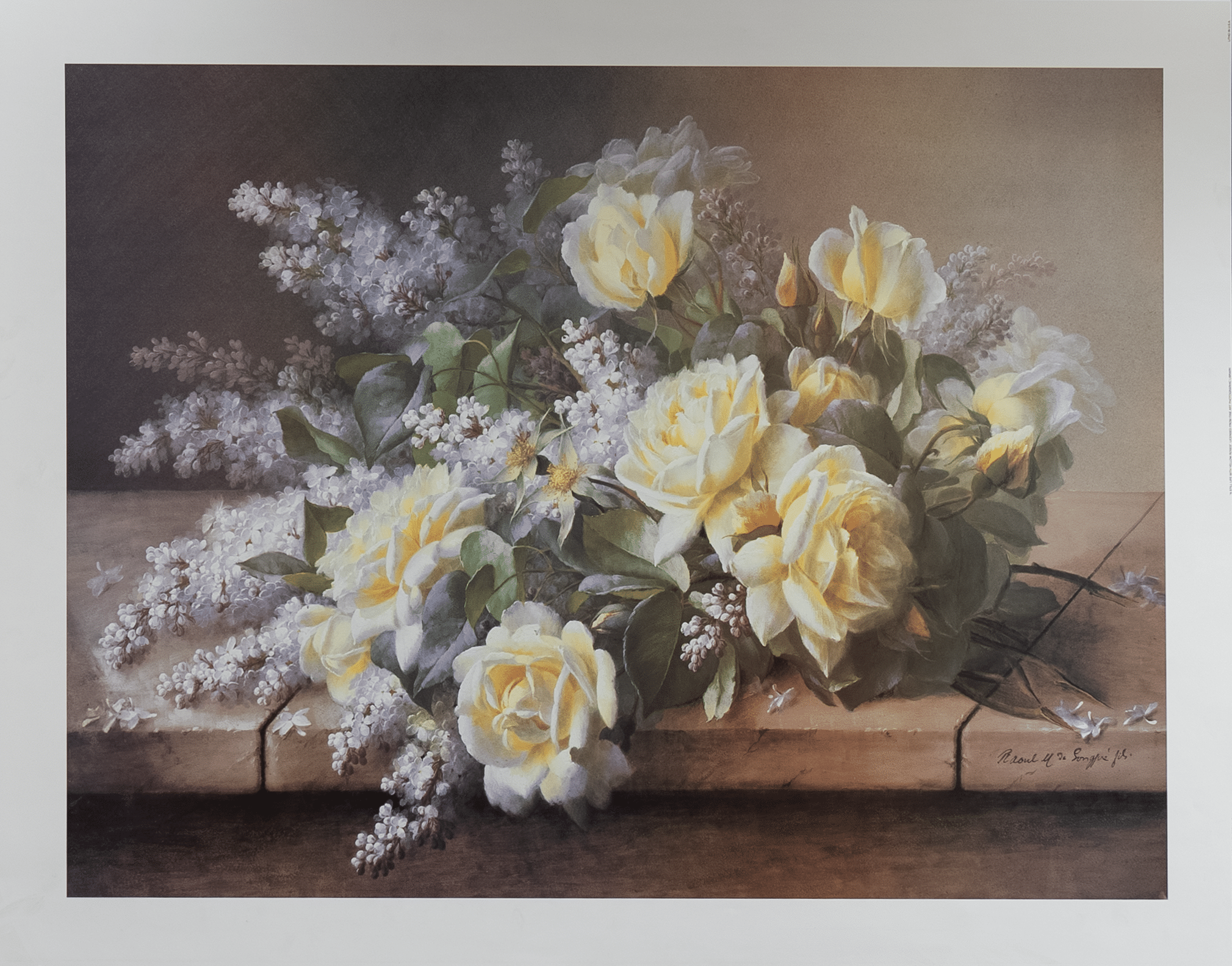 A Still Life With Yellow Roses by Delongore, Art Poster Print for Wall, Home Decor - Image 1