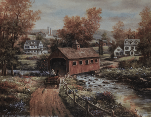 Apple Cart Crossing Bridge, Art Poster Print for Wall, Home Decor