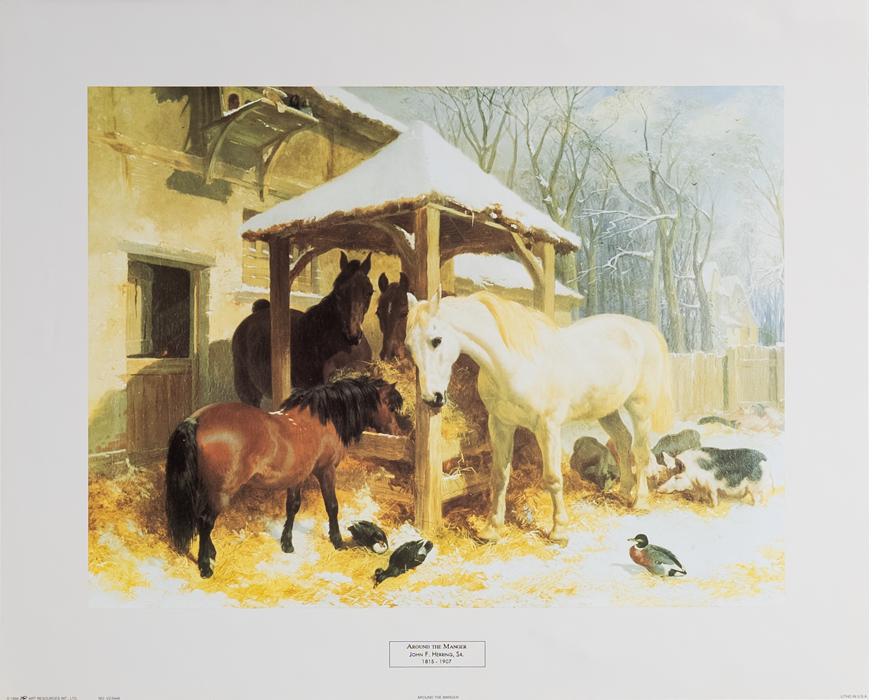 Around the Manger by Herring Sr., Art Poster Print for Wall, Home Decor