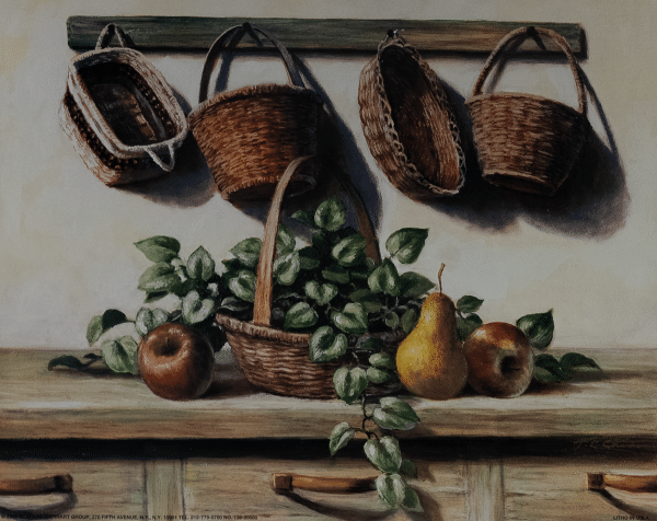 Baskets With Fruit + Vines, Art Poster Print for Wall, Home Decor