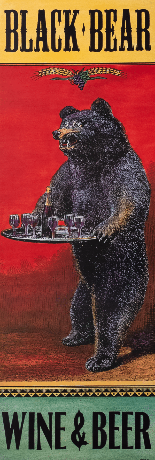 Black Bear Beer and Wine by Penny Wagner, Art Poster Print for Wall, Home Decor