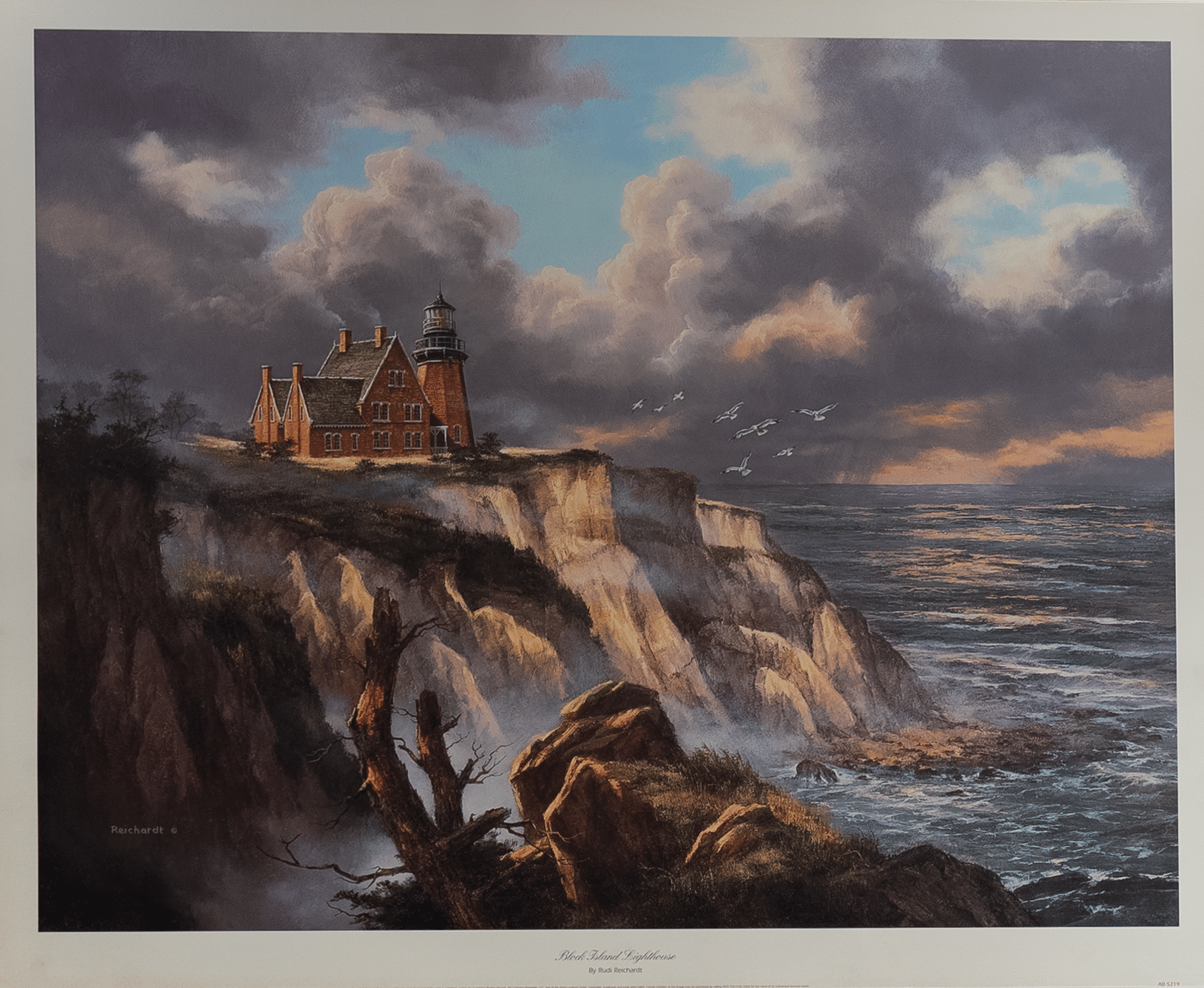 Block Island Lighthouse by Reichardt, Art Poster Print for Wall, Home Decor