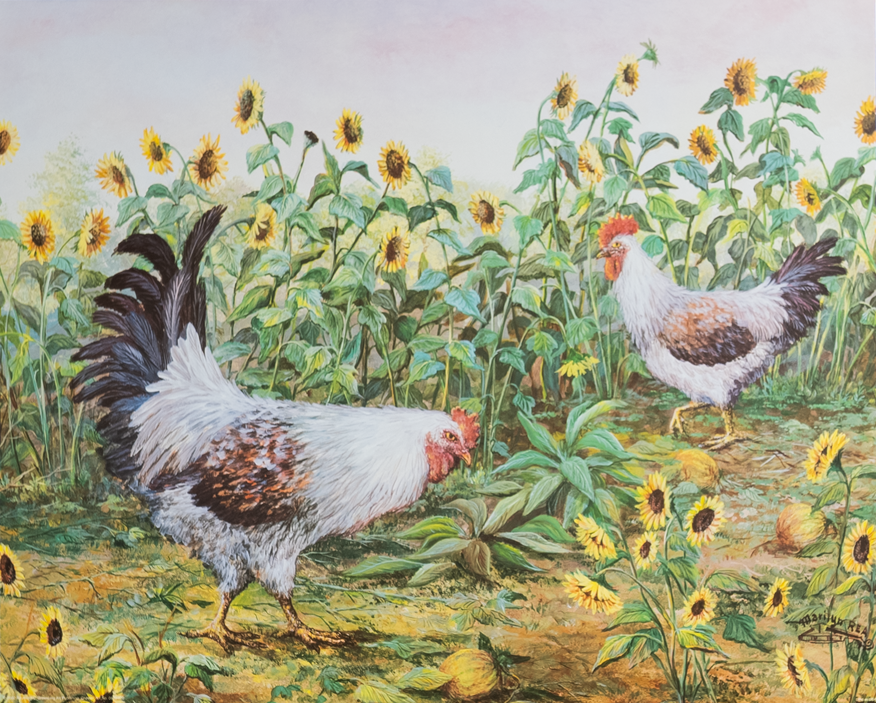 Chickens Feeding by Wild, Art Poster Print for Wall, Home Decor