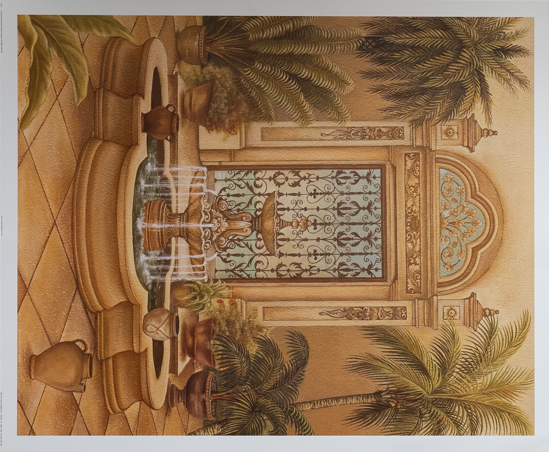 Courtyard Fountain by Kessler-Romano, Art Poster Print for Wall, Home Decor