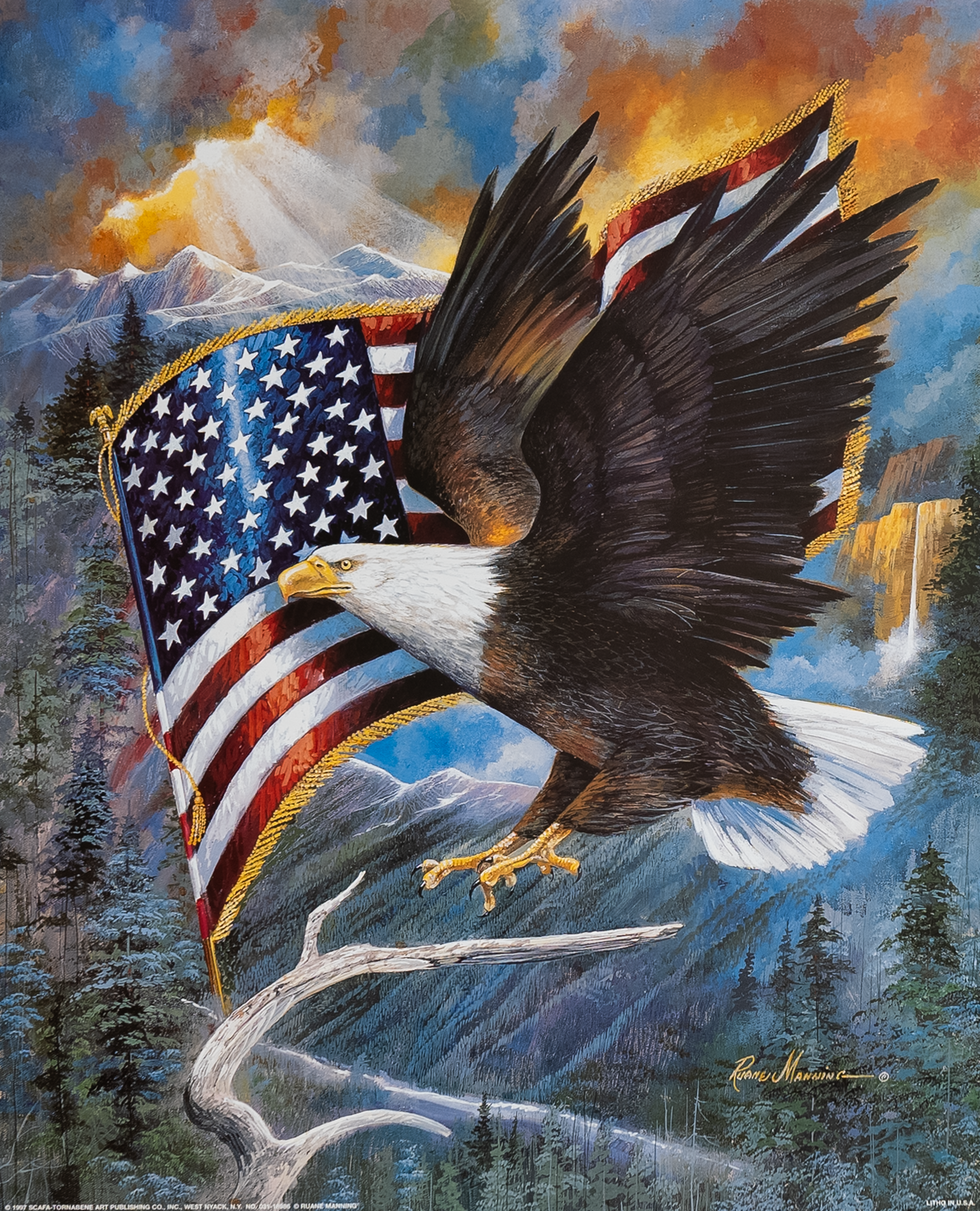 Eagle + Flag + Branch by Manning, Art Poster Print for Wall, Home Decor