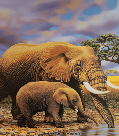 Elephants at the Waterhole art print by Huse