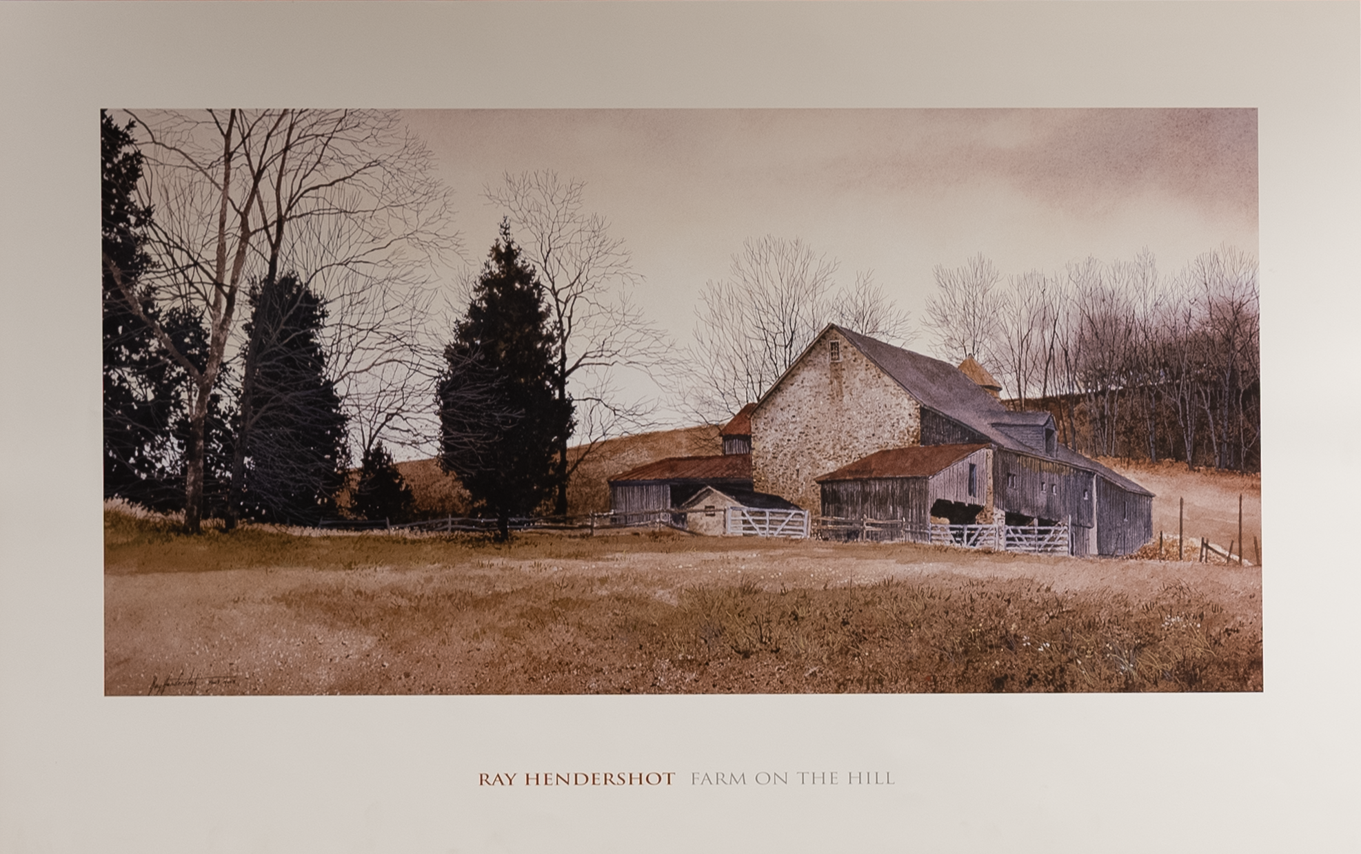 Farm on the Hill by Hendershot, Art Poster Print for Wall, Home Decor