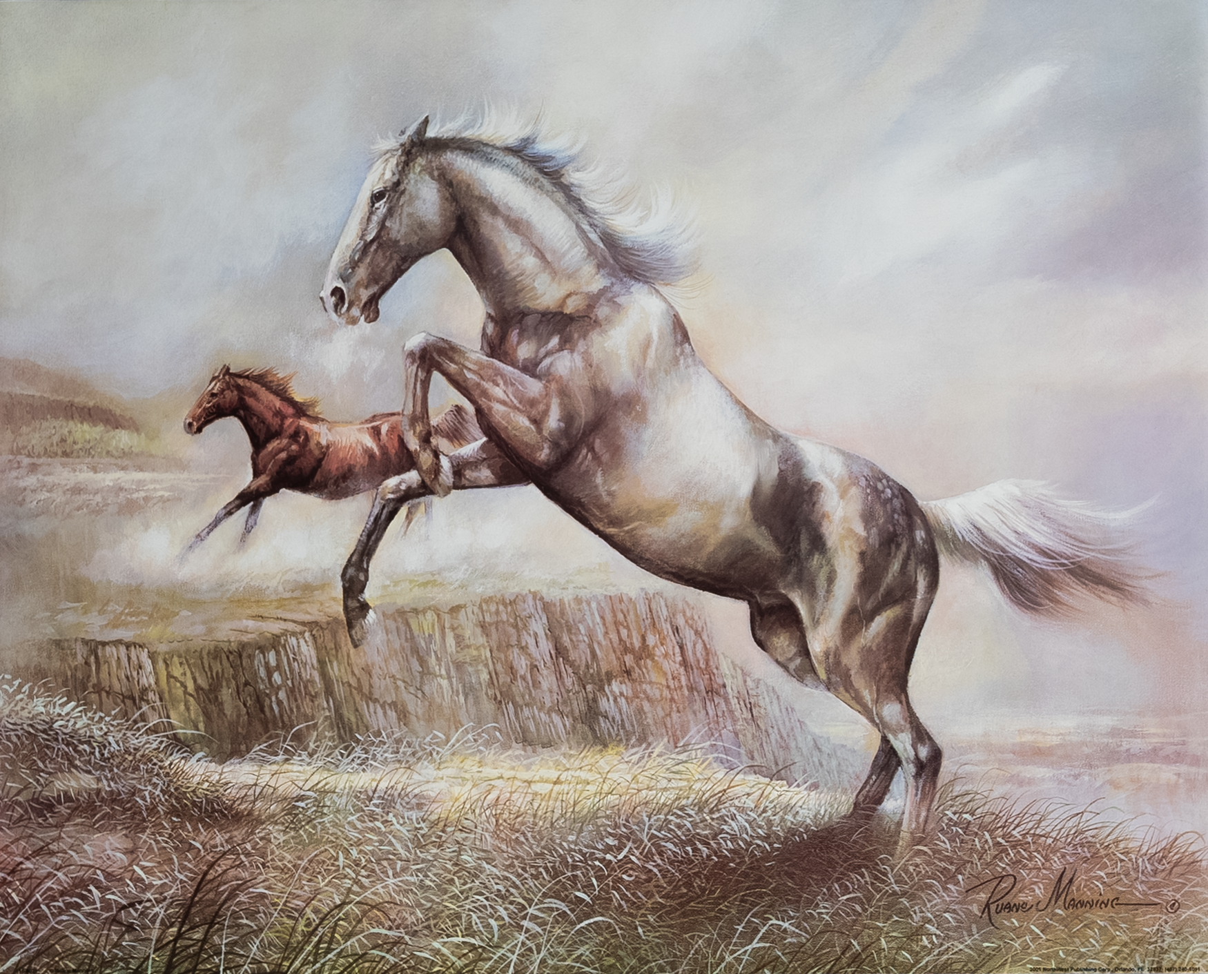 Horses Jumping by Manning, Art Poster Print for Wall, Home Decor