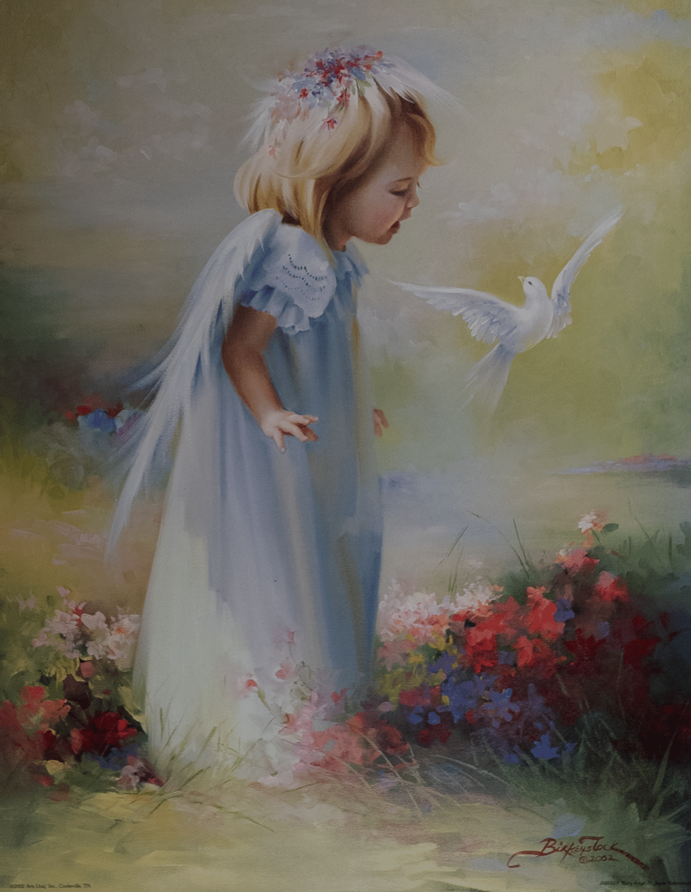 Little Girl + Dove by Birkenstock, Art Poster Print for Wall, Home Decor