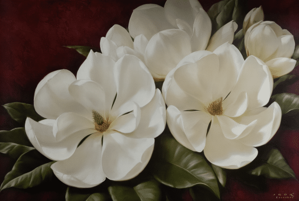 Magnolia Crimson II by Levashov, Art Poster Print for Wall, Home Decor