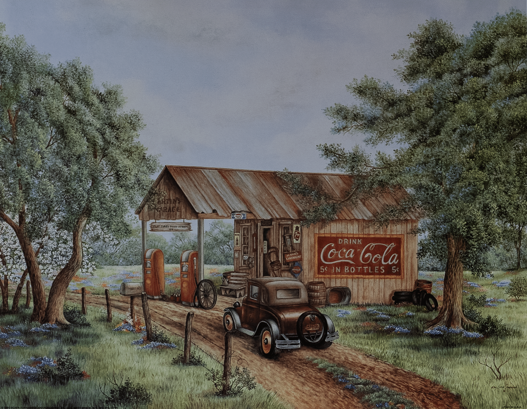 Martin's Garage by Shannon, Art Poster Print for Wall, Home Decor
