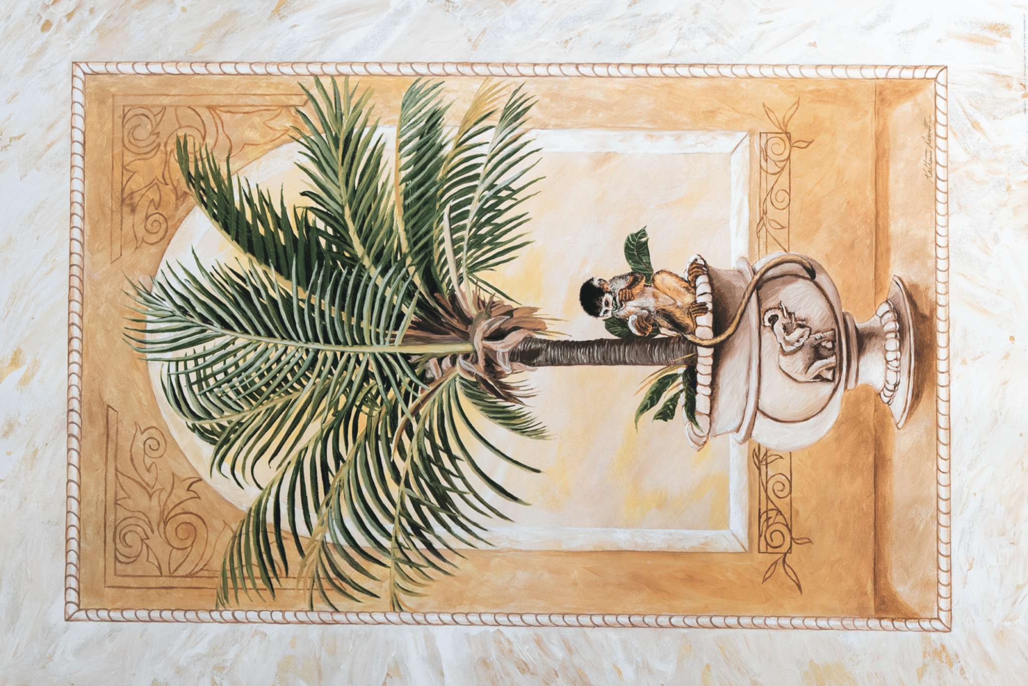 Monkey in Palms I- Katherine Roundtree (24x36V) 9I24, Art Poster Print for Wall, Home Decor - Image 1