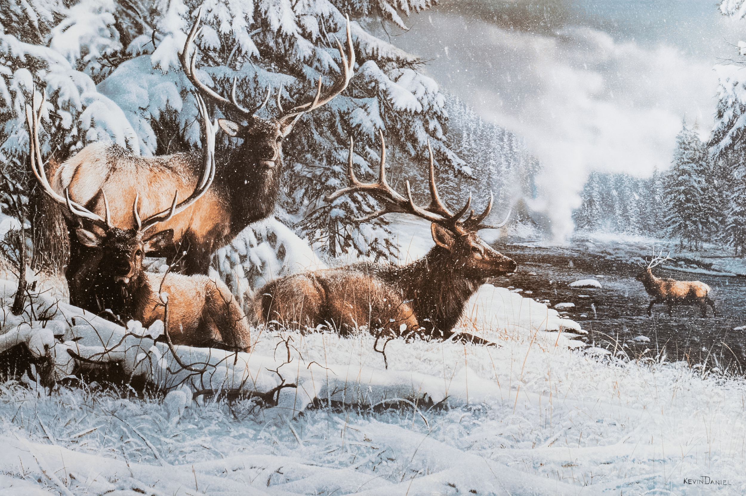 Moose in Snow by Daniel, Art Poster Print for Wall, Home Decor - Image 1