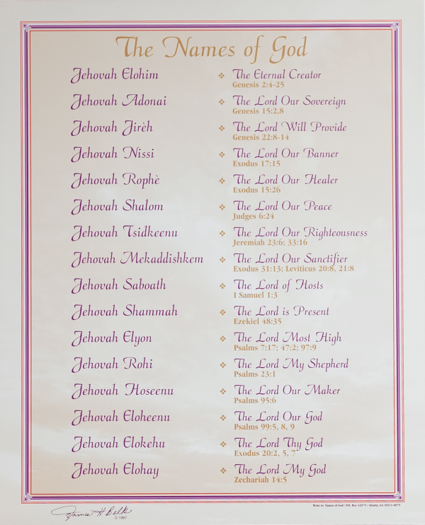 Names of God by Belk, Art Poster Print for Wall, Home Decor