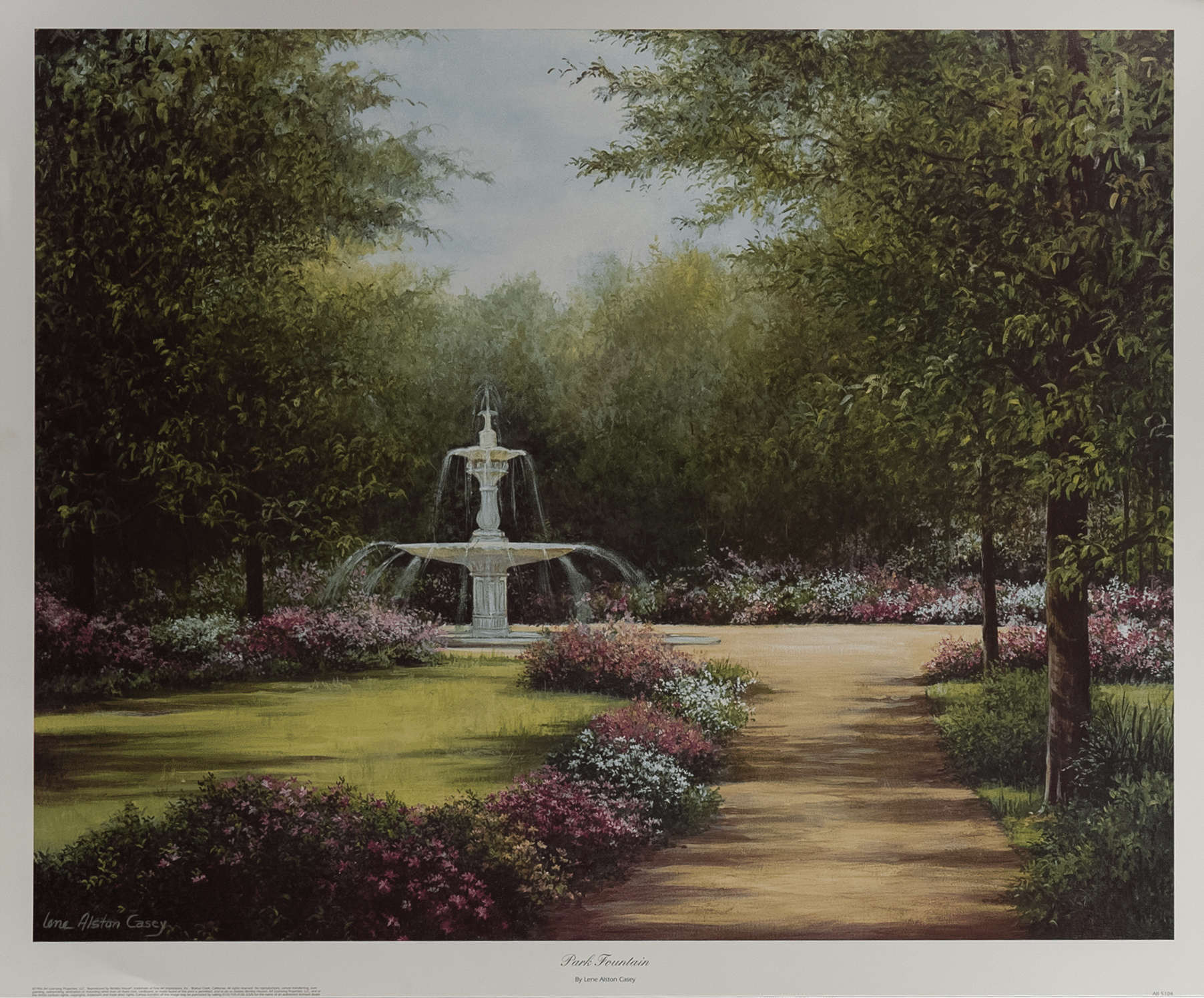 Park Fountain by Casey, Art Poster Print for Wall, Home Decor