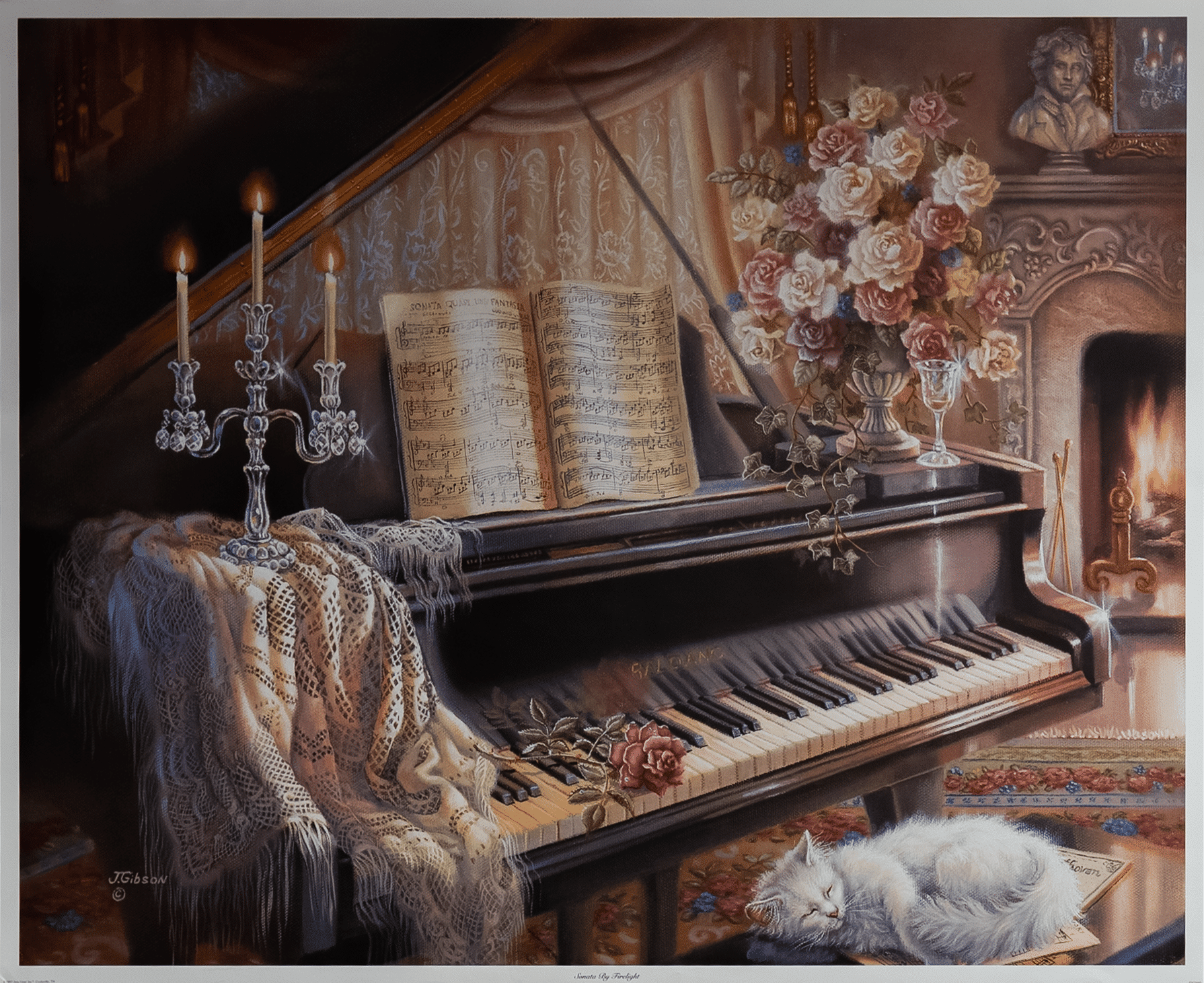 Sonata By Firelight by GIbson, Art Poster Print for Wall, Home Decor