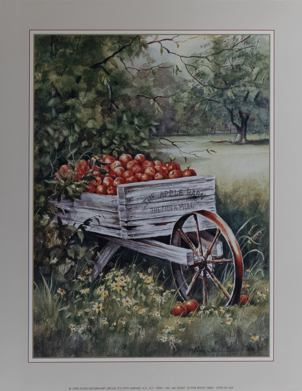 Wheelbarrow of Apples by Sibley, Art Poster Print for Wall, Home Decor