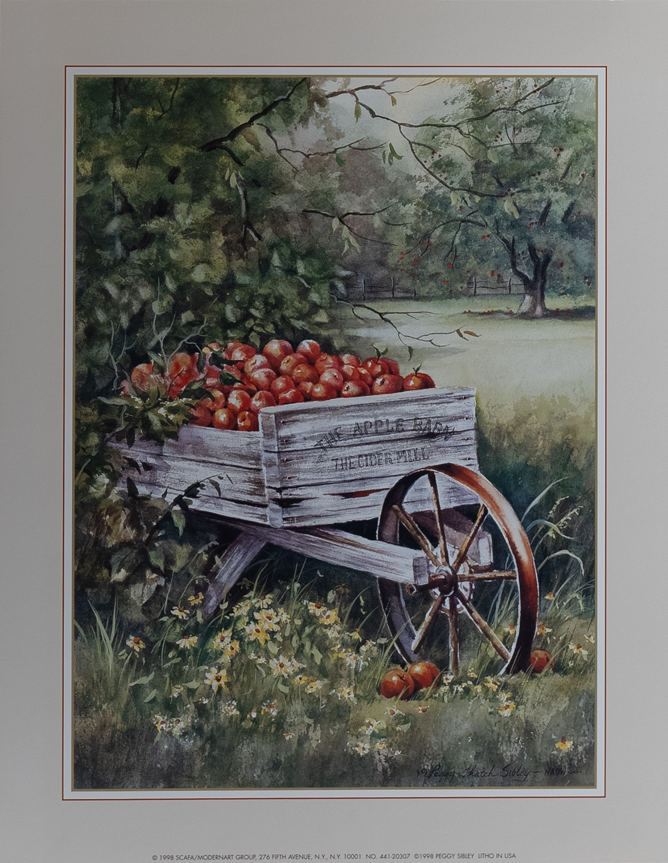Wheelbarrow of Apples by Sibley, Art Poster Print for Wall, Home Decor