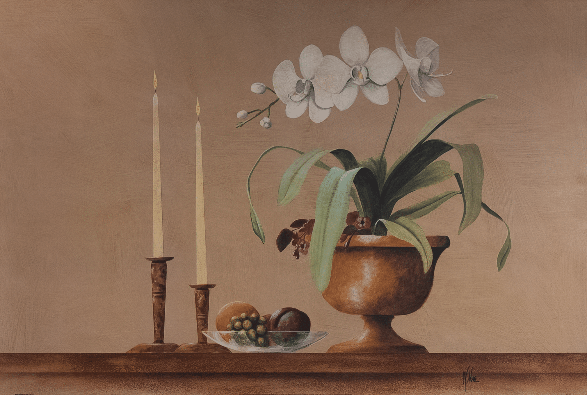 White Orchid Still Life by Wilbur, Art Poster Print for Wall, Home Decor - Image 1